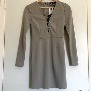 V neck grey/olive green long sleeved dress